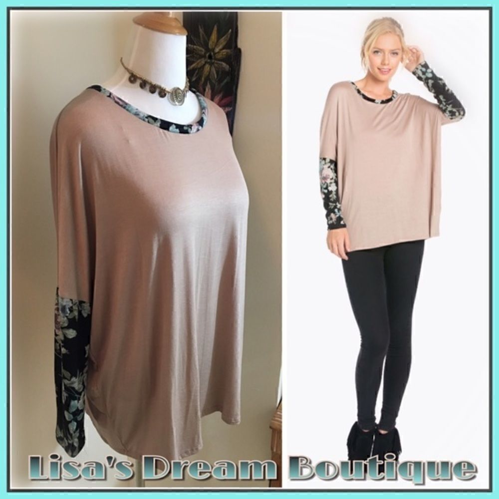 Final Sale | Taupe Brown Black Floral Print Long Sleeves Knit Top